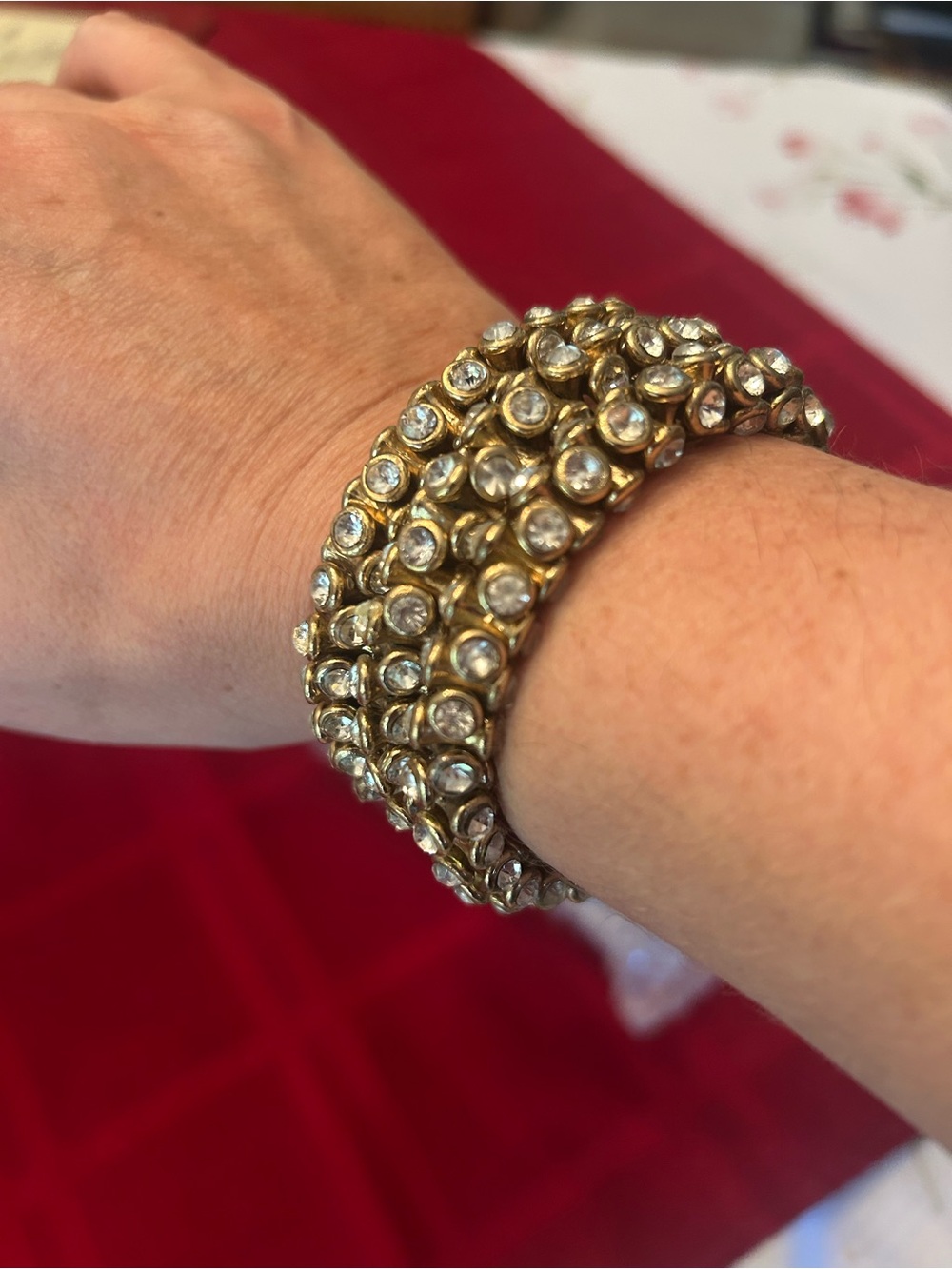Budhagirl Gold Crystal Cluster Stretch Bracelet with Dangle Accent